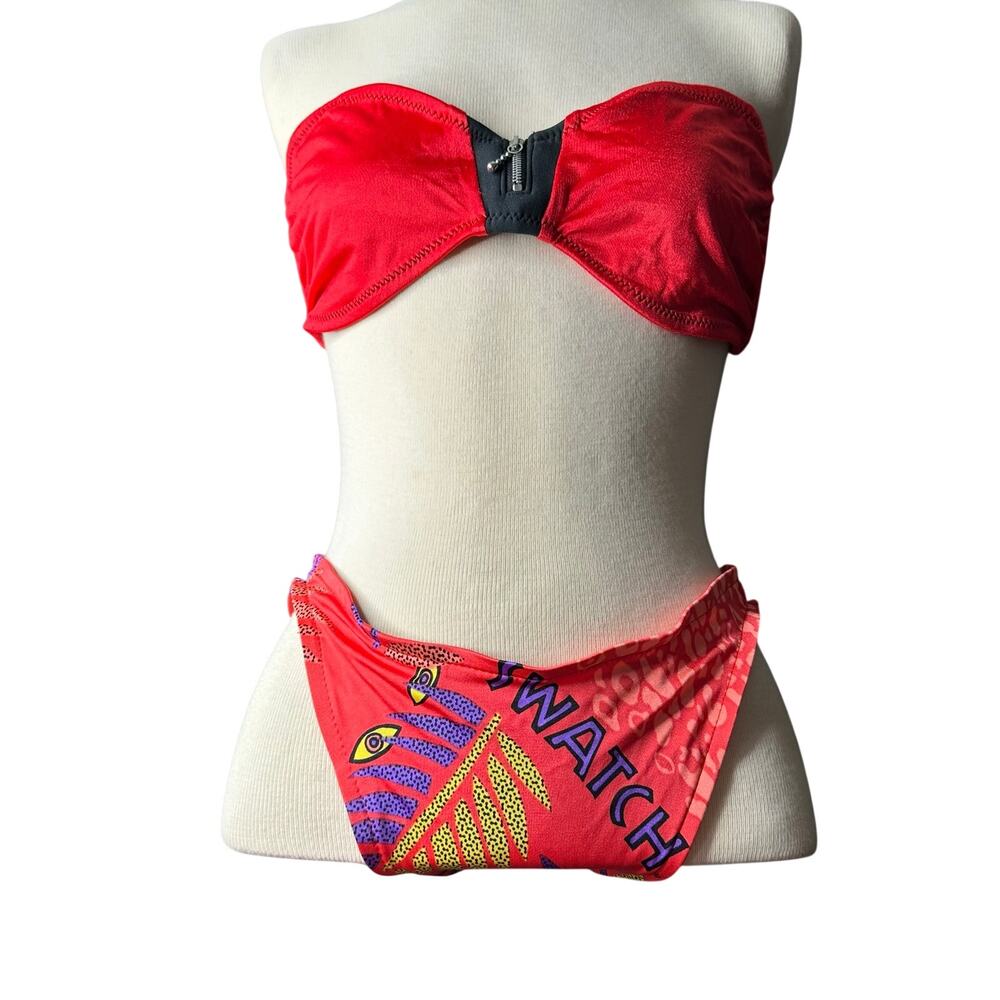Vintage 80s/90s Bandeau Bikini Swim Suit Red Black 
Womens SZ L